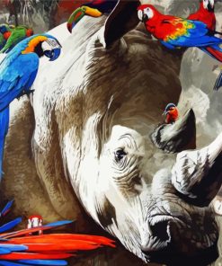 Rhino and Parrots paint by numbers