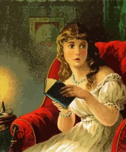 Scared Woman Reading Gothic Novel Paint By Number