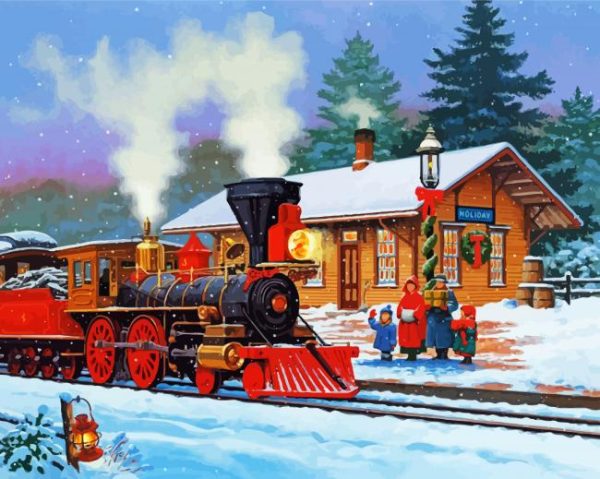 Snow Christmas Train Station Paint By Number