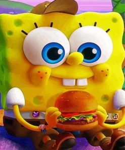 Spongebob Eating Burger Paint By Number