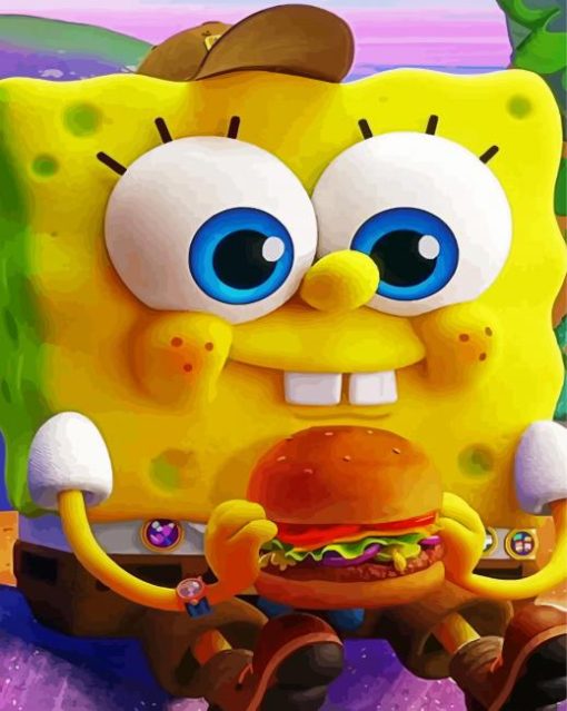 Spongebob Eating Burger Paint By Number