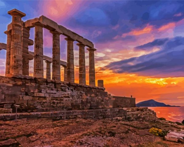 Sunset at Parthenon paint by numbers