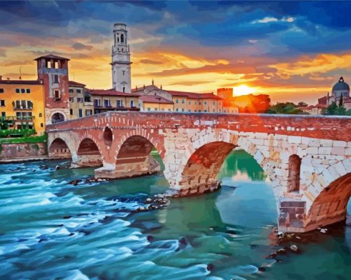 Verona Ponte Pietra Arch Bridge paint by numbers