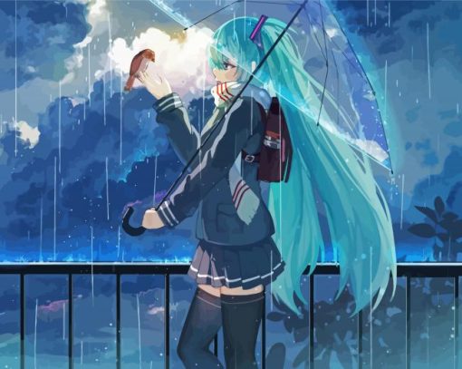 Vocaloid Hatsune Miku Under Umbrella paint by numbers