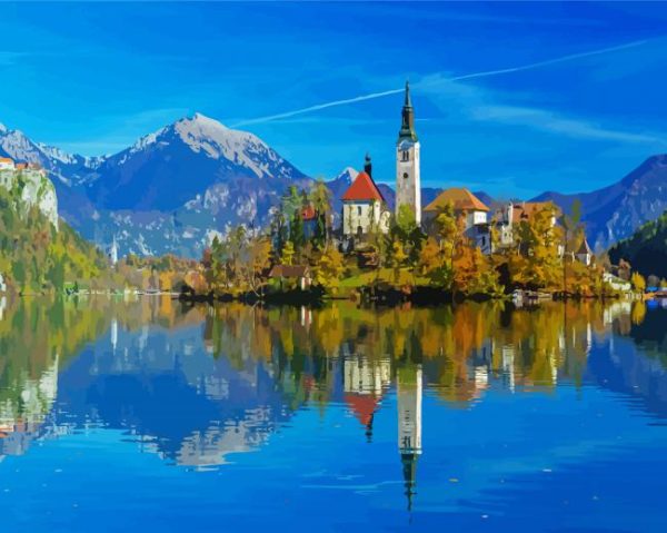 Aesthetic Lake Bled paint by numbers