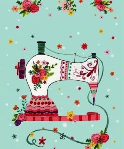 Aesthetic Sewing Machine With Roses Paint By Number