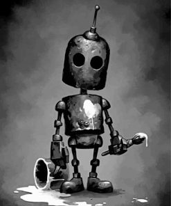 Black And White Sad Robot Paint By Number