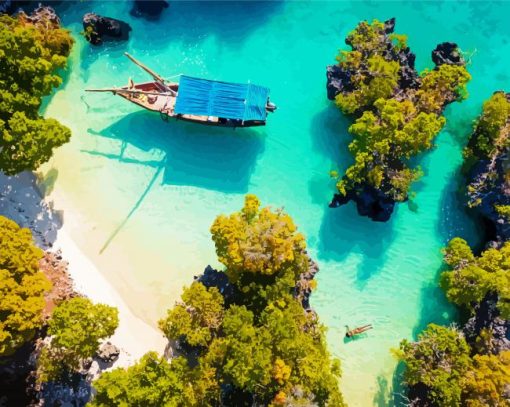 Boat in Zanzibar Island paint by numbers