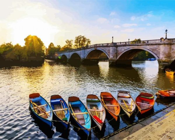 Boats by Richmond Bridge paint by numbers