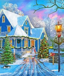 Blue Christmas House Paint By Number