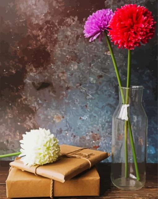 Chrysanthemum In Glass Vase Paint By Number