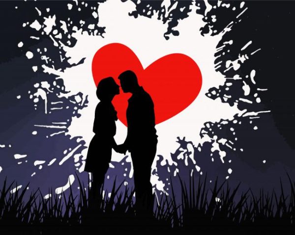 Couple Silhouette and Splatter Heart paint by numbers