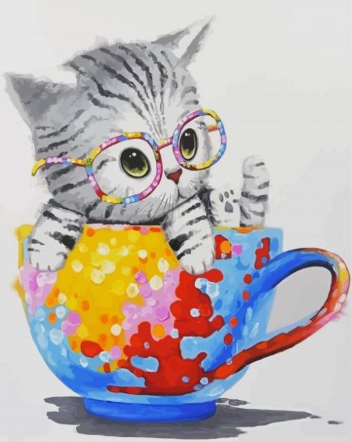 Cute Cat in a Teacup paint by numbers