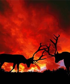 Elks SIlhouttes Fighting Paint By Number