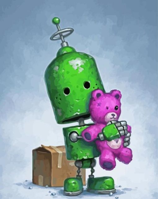 Green Cute Robot Paint By Number