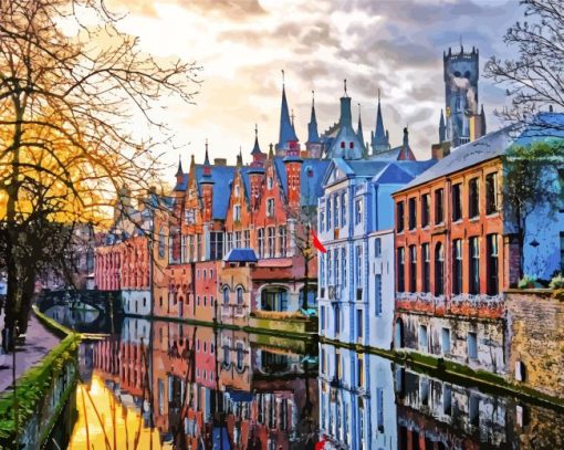 Houses At Sunset In Bruges Paint By Number