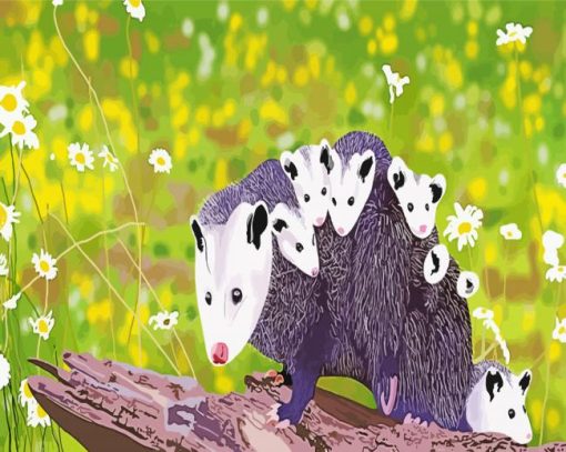 Opossum Family paint by numbers