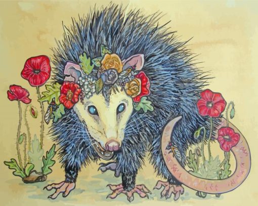 Opossum with Flowers paint by numbers