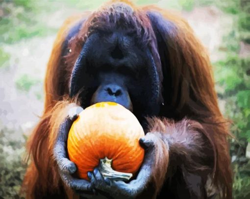 Orangutan Eating Pumpkins Paint By Number