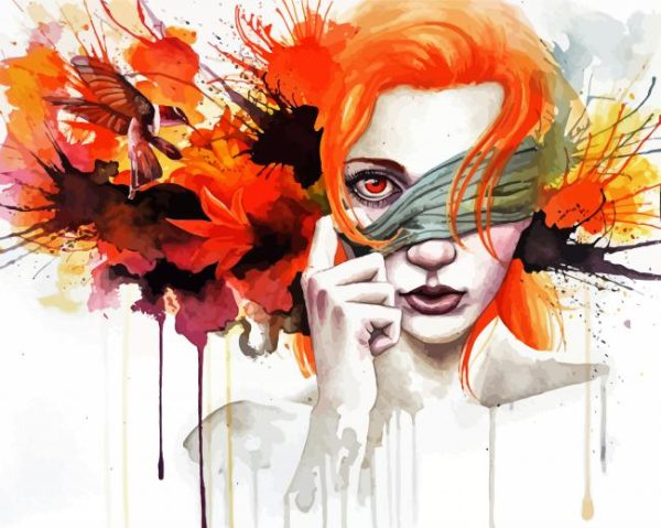Red Head Splatter Lady Paint By Number