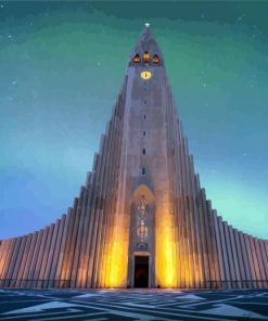 Reykjavik Hallgrimskirkja Church Aurora Lights paint by numbers