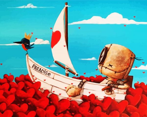 Robot And Bird In Boat Paint By Number