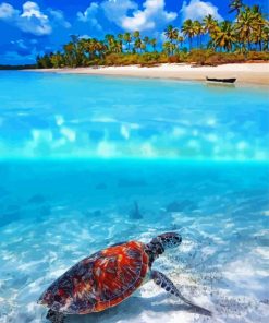 Sea Turtle in Zanzibar Beach paint by numbers