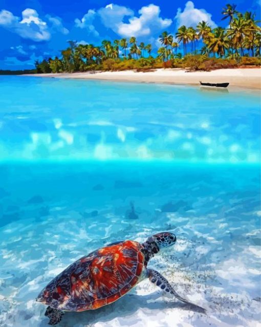 Sea Turtle in Zanzibar Beach paint by numbers