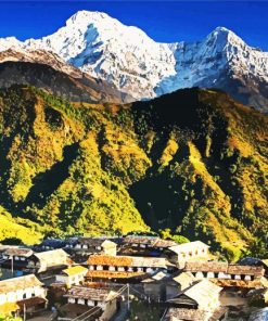 Village in Annapurna Mountains paint by numbers