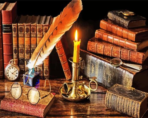 Vintage Books and Candle paint by numbers