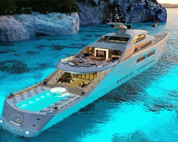 White Yacht in The Sea paint by numbers