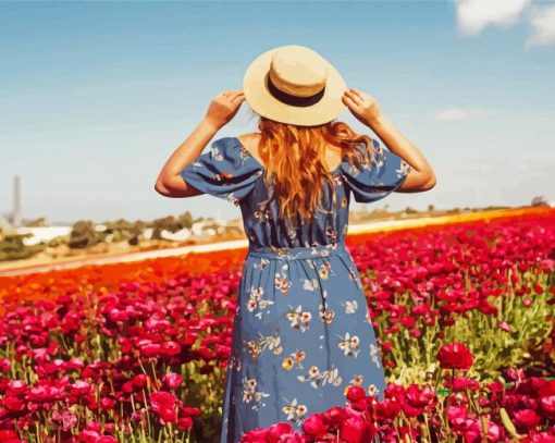 Woman in a Filed of Flowers paint by numbers