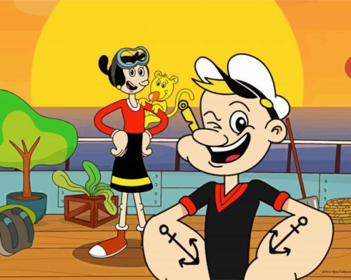 Young Popeye and Olive paint by numbers