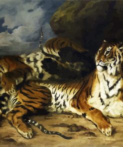 A Young Tiger Playing with Its Mother by Delacroix Eugène paint by numbers