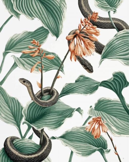 Black Snakes in Hosta Plant Art paint by numbers