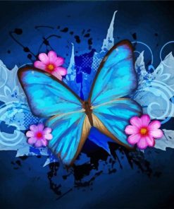 Blue Butterfly And Flowers paint by numbers