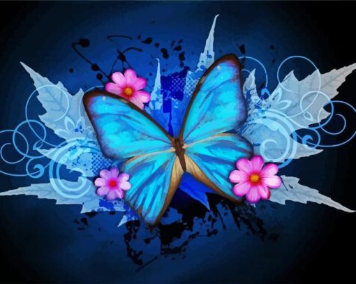 Blue Butterfly And Flowers paint by numbers