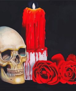 Candle With Red Roses And Skull paint by numbers