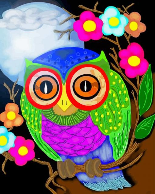 Cute Owl Bird And Flowers paint by numbers