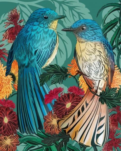 Fantail Birds Art paint by numbers