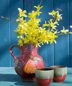 Forsythia Pottery Vase paint by numbers