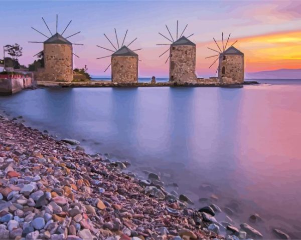 Greece Chios Windmills at Sunset paint by numbers