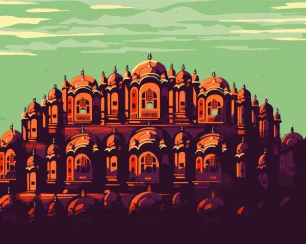 Illustration Hawa Mahal Jaipur paint by numbers