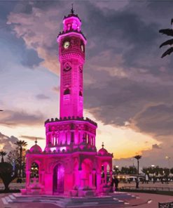 Izmir Clock Tower in Pink paint by numbers