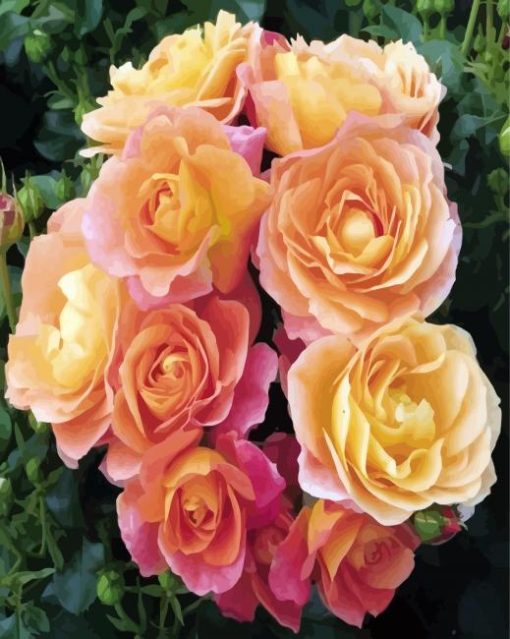 Orange Floribundas paint by numbers