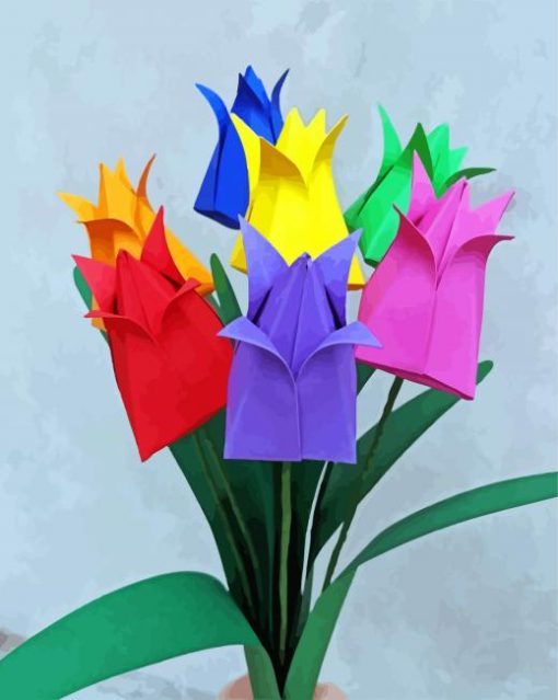 Origami Tulips Bouquet paint by numbers