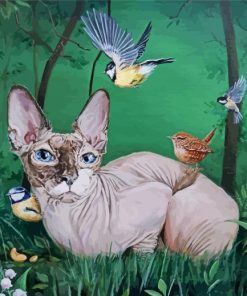 Sphynx Cat And Birds paint by numbers