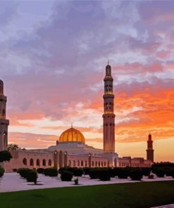 Sultan Qaboos Grand Mosque Muscat Sunset paint by numbers