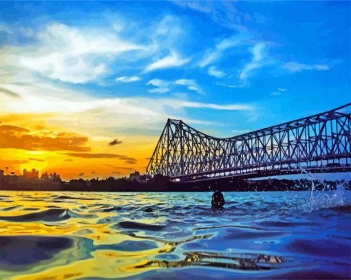 Sunrise at Howrah Bridge India paint by numbers