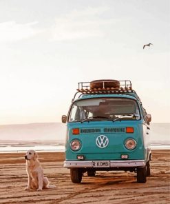 Volkswagen Kombi Van at The Beach paint by numbers